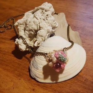 Handmade Crochet Flower Rustic Necklace